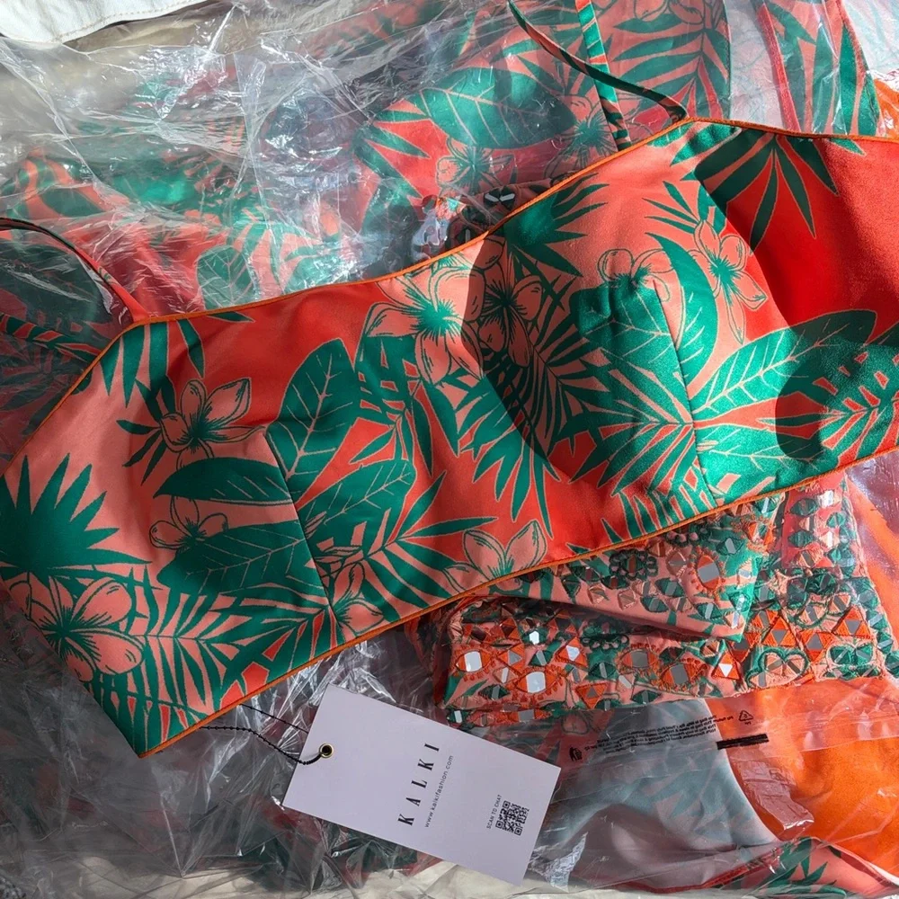 Kalki Orange and Green Embellished Lehenga Set - Picture 11 of 13